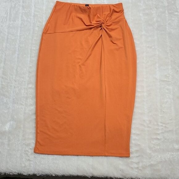 Thalia Sodi Stretch Mango Orange Twist Scuba Pencil Skirt bodycon stretch XS 0/2 - Picture 1 of 6